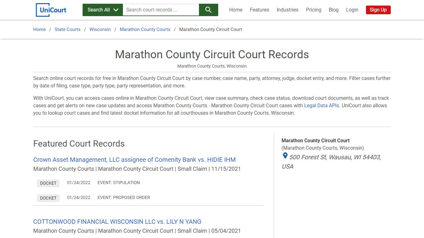 Marathon County Circuit Court Records | Marathon | UniCourt