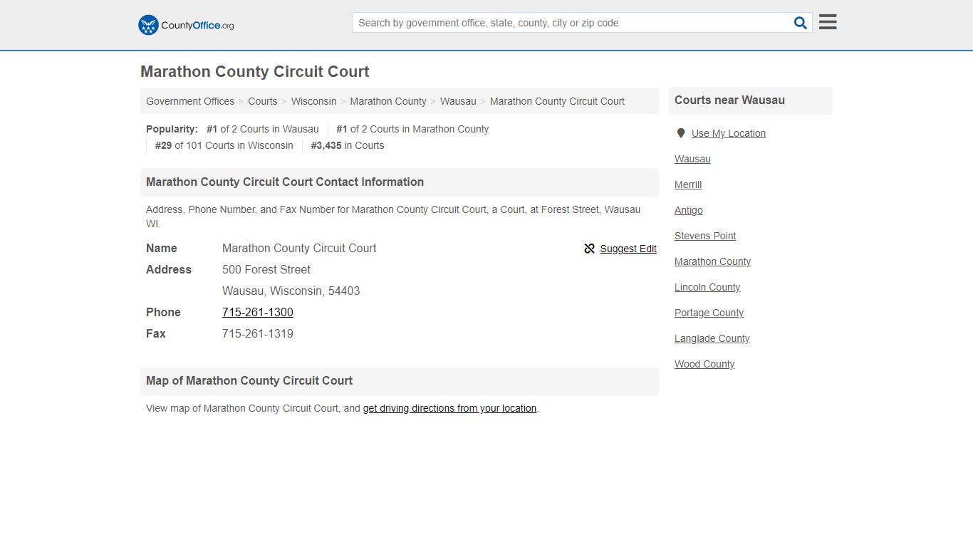 Marathon County Circuit Court - Wausau, WI (Address, Phone, and Fax)