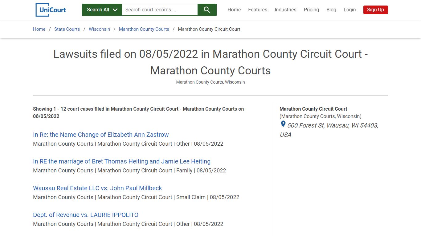 Lawsuits filed on 08/05/2022 in Marathon County Circuit Court ...