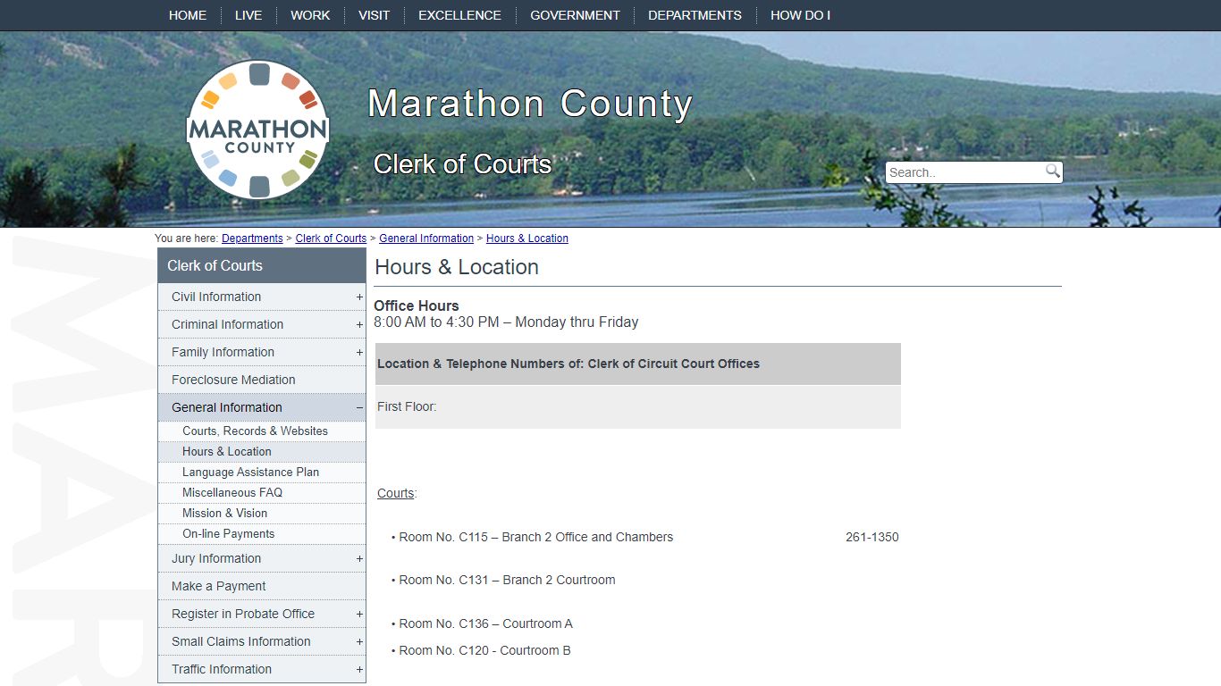 Hours & Location - Marathon County, Wisconsin